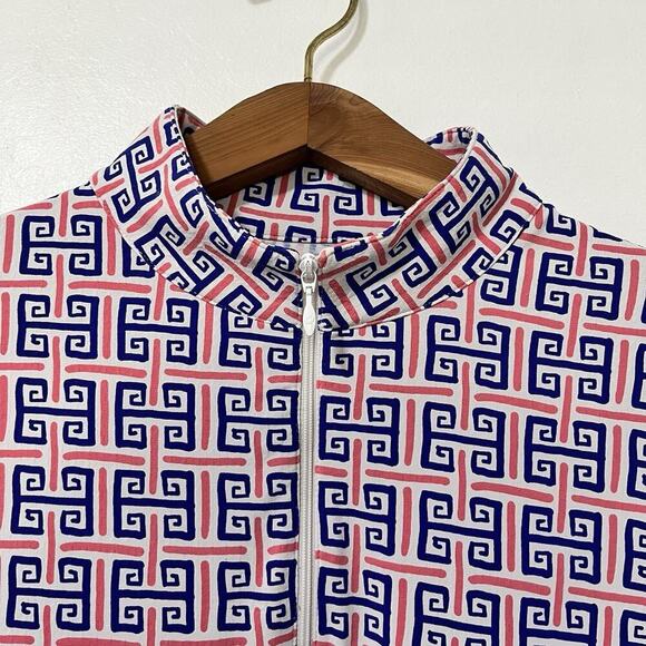 SanSoleil SolCool Golf Zip Mock Top Size L Geometric Long Sleeve UPF 50 Women's - Picture 4 of 8